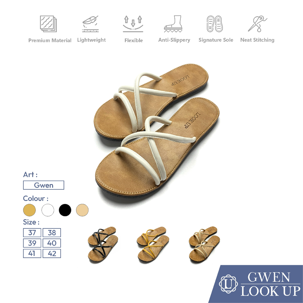 GWEN Lookupshoes Sandal Wanita Kokop Slop Silang Balon Fluppy Empuk Kekinian Teplek Anti Licin