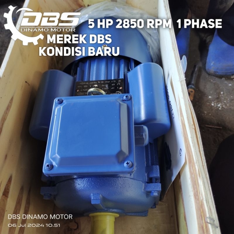 Dinamo Motor 5 Hp 2850 Rpm 1 Phase merek DBS kondisi BARU