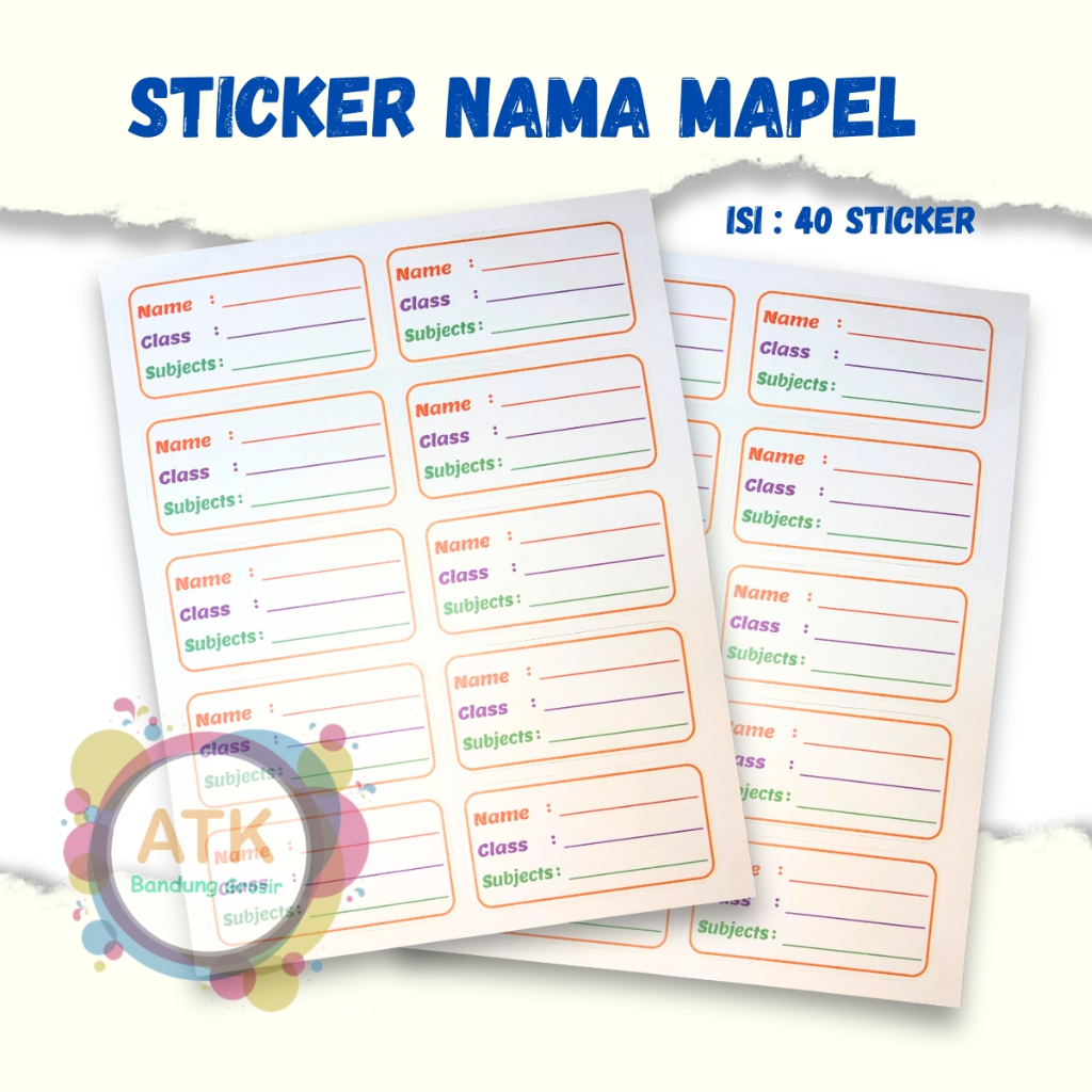 Label Sticker Mapel ( Stiker Mata Pelajaran ) Stiker Nama Buku Tulis Sekolah - Pak ( Isi 40 Label )