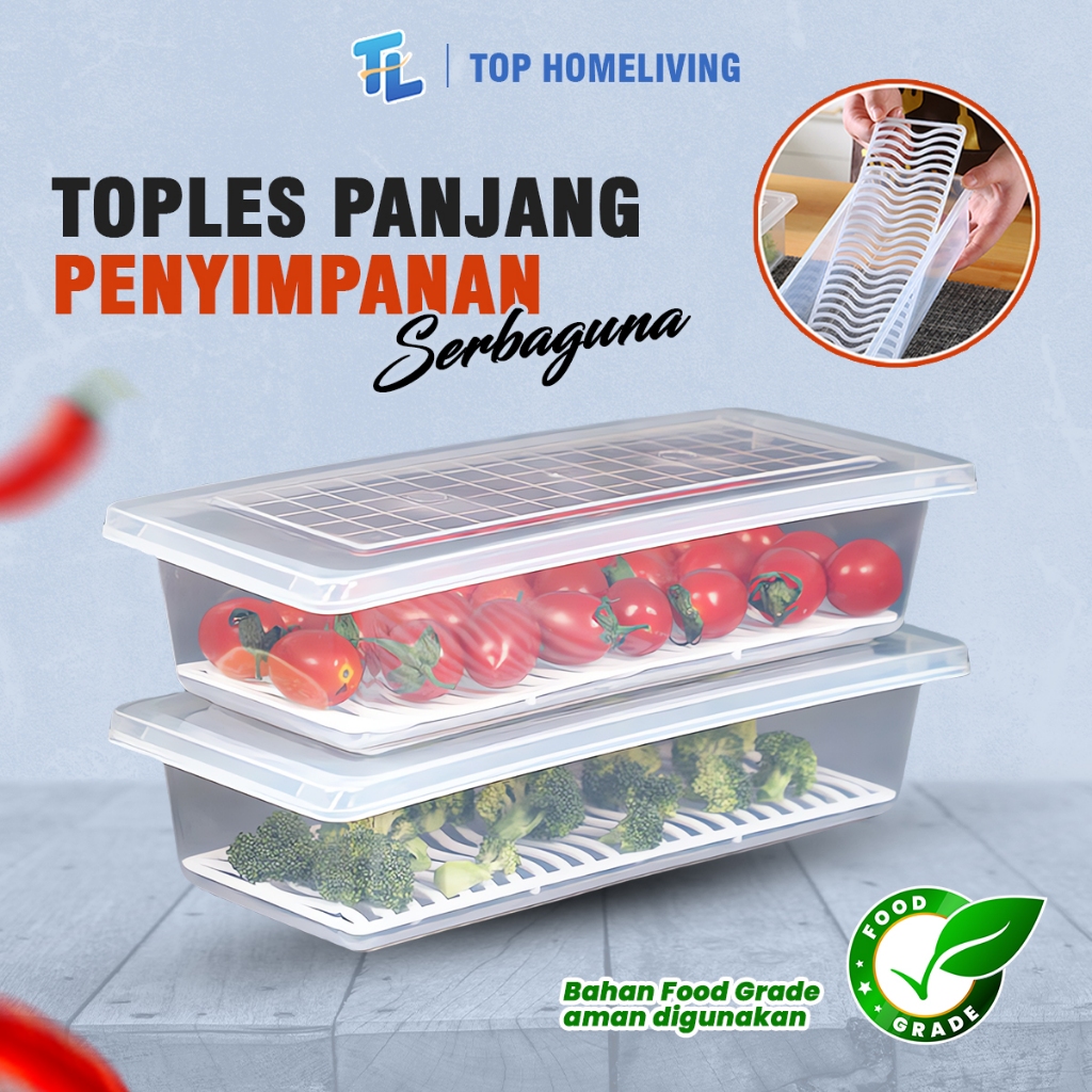 Toples Panjang Serbaguna Food Grade / Wadah Penyimpanan Sayur Ikan Snack Serbaguna