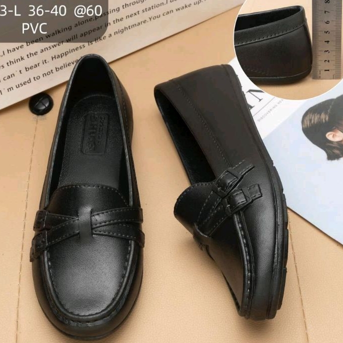 SEPATU KARET PLAT SHOES WANITA HITAM POLOS MOTIF PITA GESPER MERK BEKRO SIZE 36 - 40