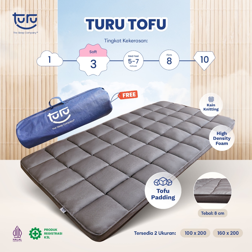 TURU Tofu Kasur Lantai Gulung Premium / Travel Bed Premium / Matras Lantai Kasur Piknik (FREE TAS)
