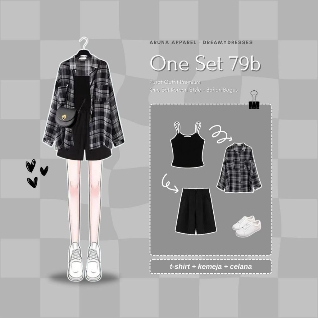 One Set 79b - OOTD Setelan 3in1 (kemeja+inner+celana) Korean Style