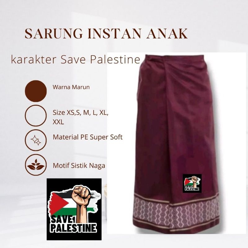 Sarung Instan Anak Karakter Save Palestine/Sarung Murah/ Sarung Kekinian / Sarung Anak Model Rok