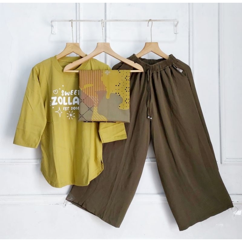 One Set Kaos Kulot Crinkle//Blouse Set Kulot//Atasan Set Celana