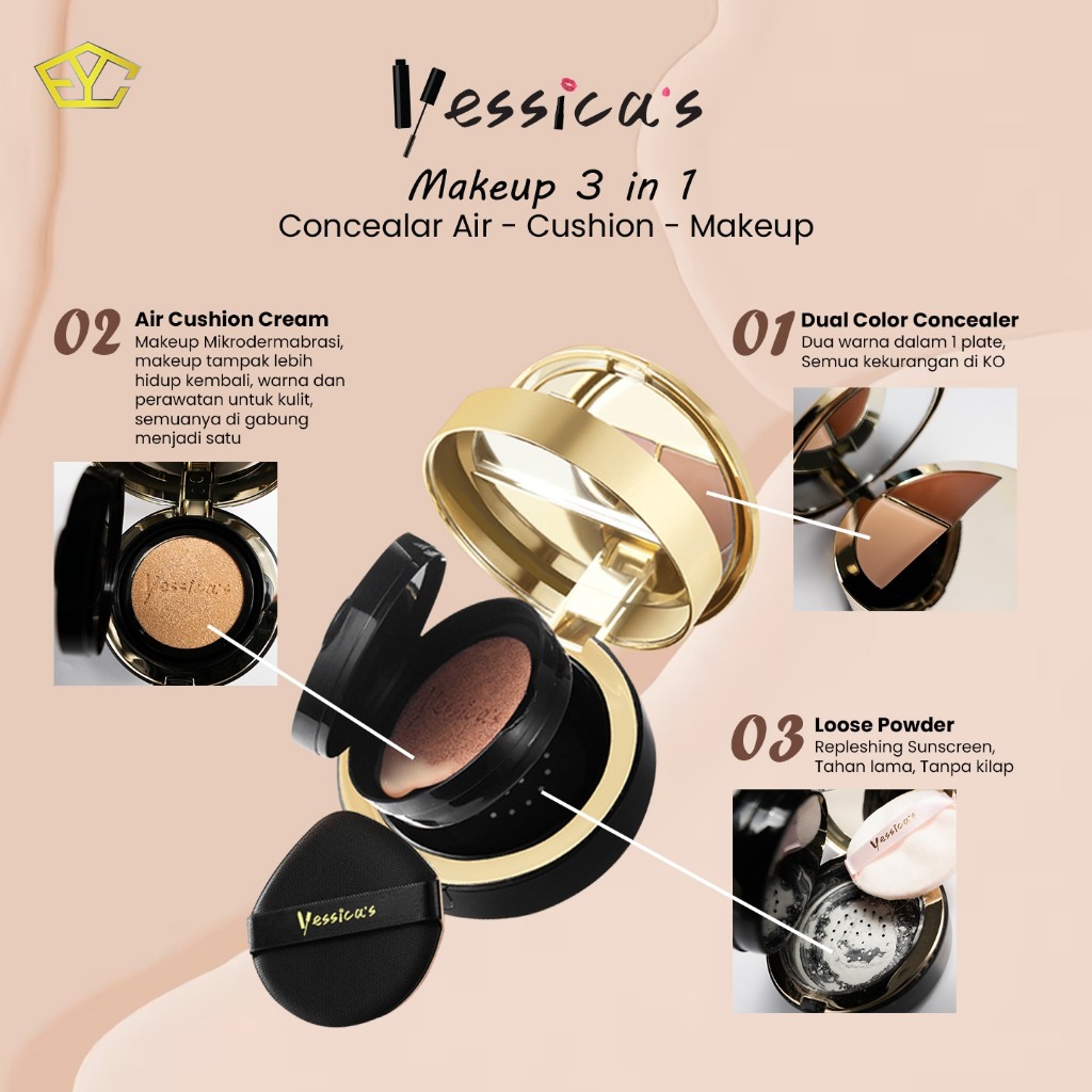 Yessica's Air Cushion [3IN1]  With SPF 30 PA+++, Concealer, Air Cushion, And Loose Powder