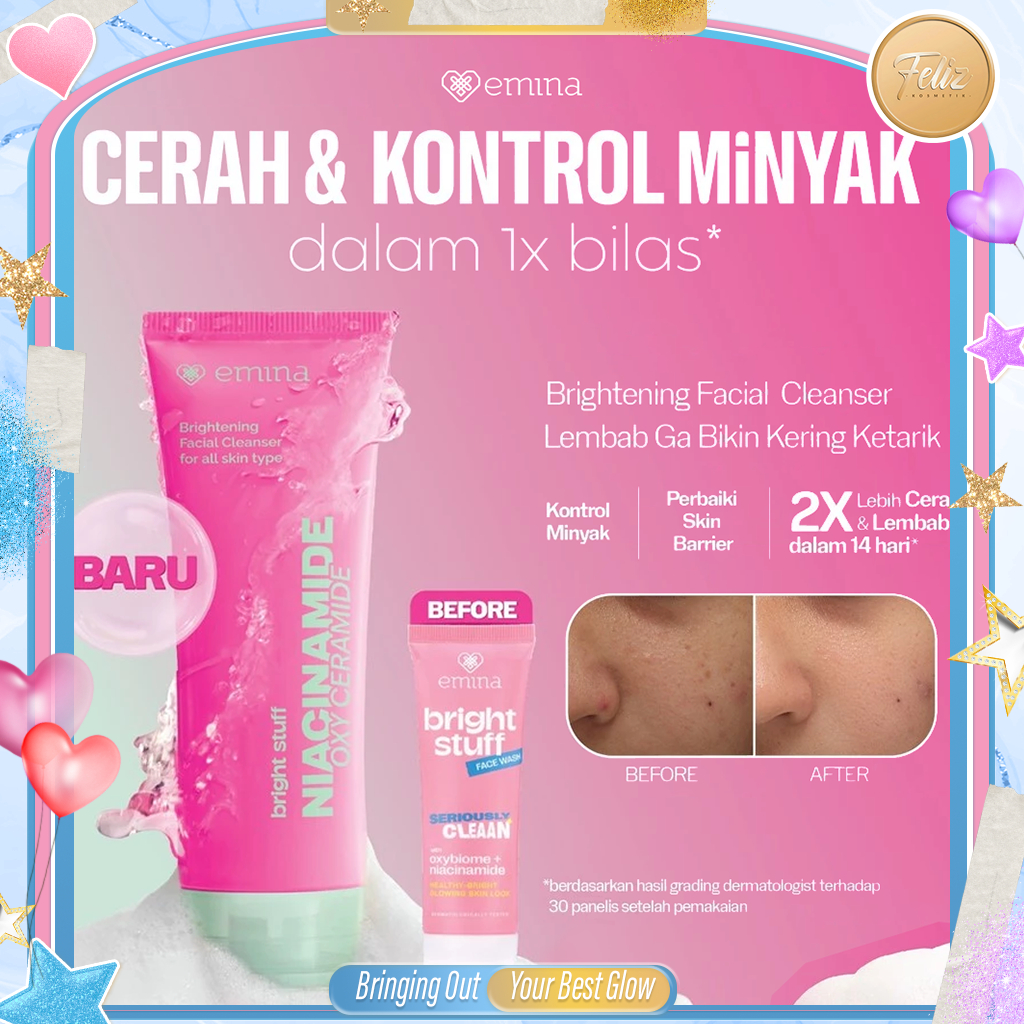 * FELIZ * EMINA Bright Stuff Facial Cleanser Niacinamide Oxy Ceramide Brightening 50ml / 100ml