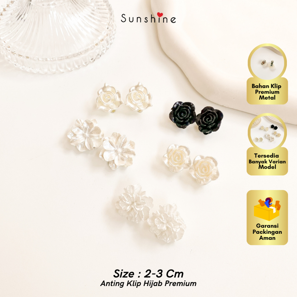 Anting Klip Jepit Tanpa Tindik - Anting Hijabers Motif Bunga