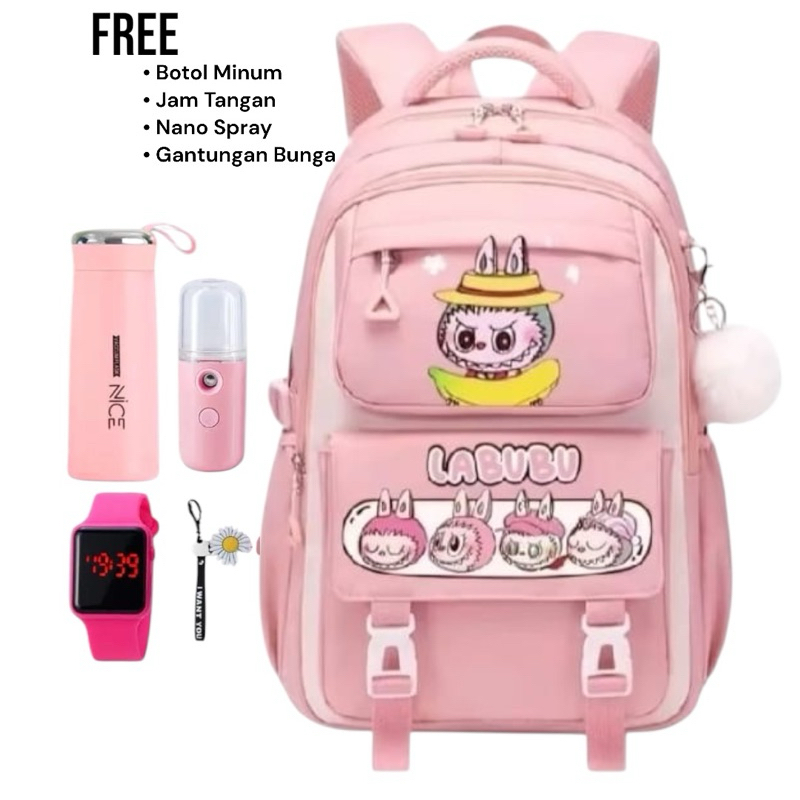 06.PAKET BANYAK BONUSNYA NEW Tas Ransel LABUBU 5IN1 Tas Ransel Anak Sekolah SD SMP Tas Anak Perempuan