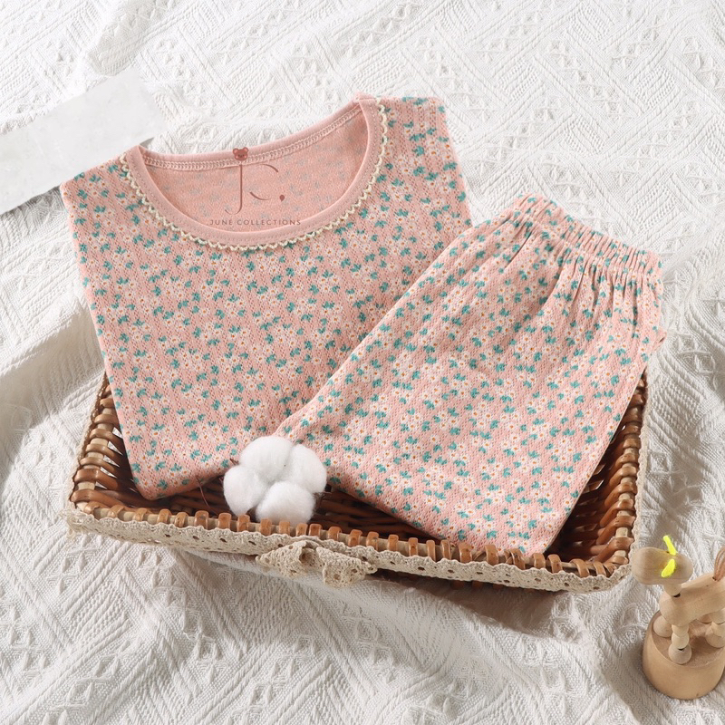 SET LENGAN PANJANG BAHAN LEMBUT PIYAMA ANAK MOTIF DAUN PITA CHERRY BUNGA #289-300
