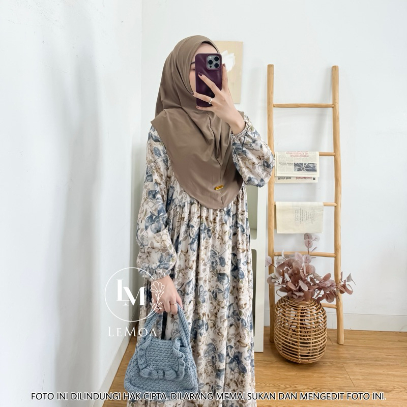 Arsy Midi Dress Set Hijab By Lemoa Gamis Rayon Motif Terlaris Baju Lebaran Busana Muslim Wanita