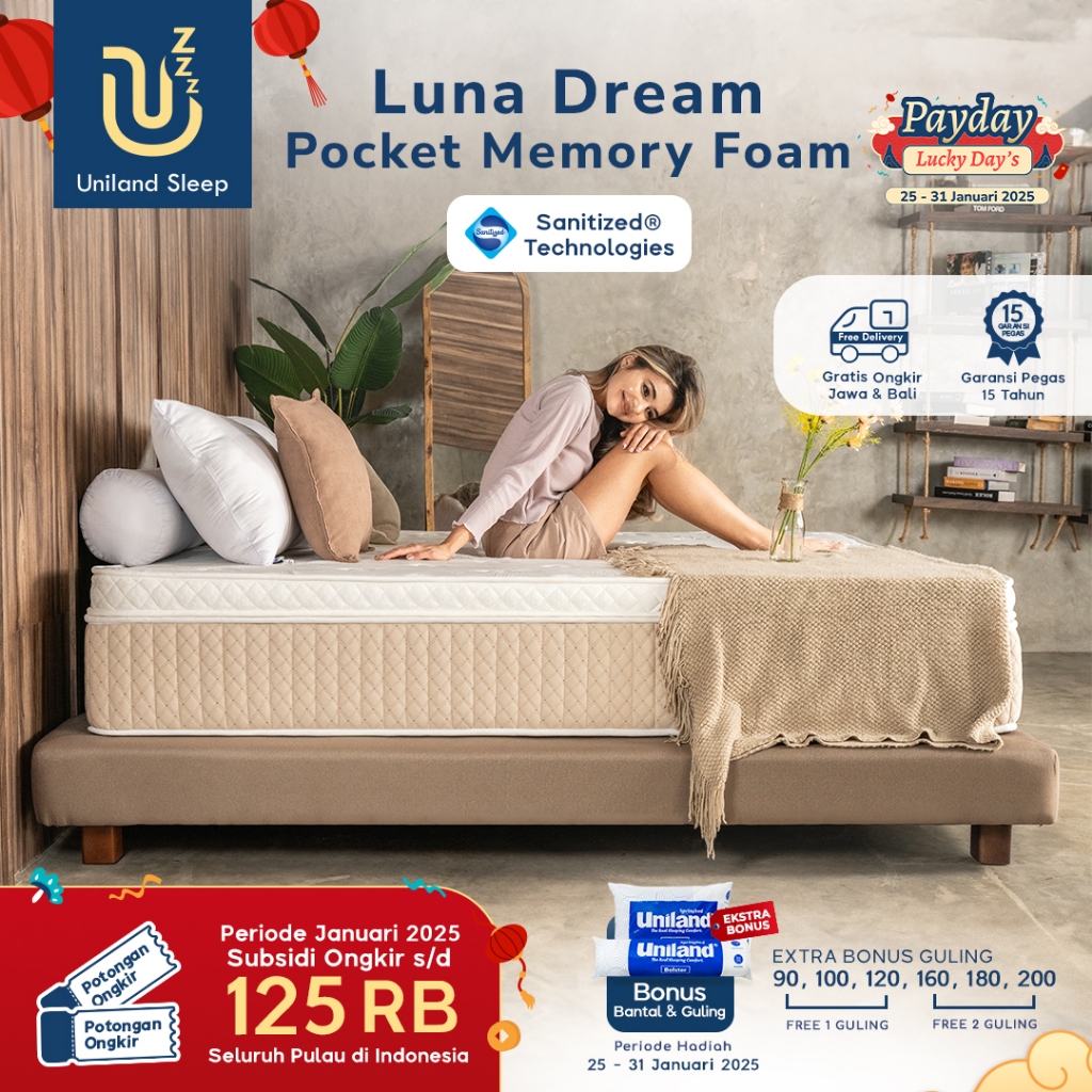 Uniland Sleep Kasur Pocket Spring Luna Dream Memory Foam 33cm