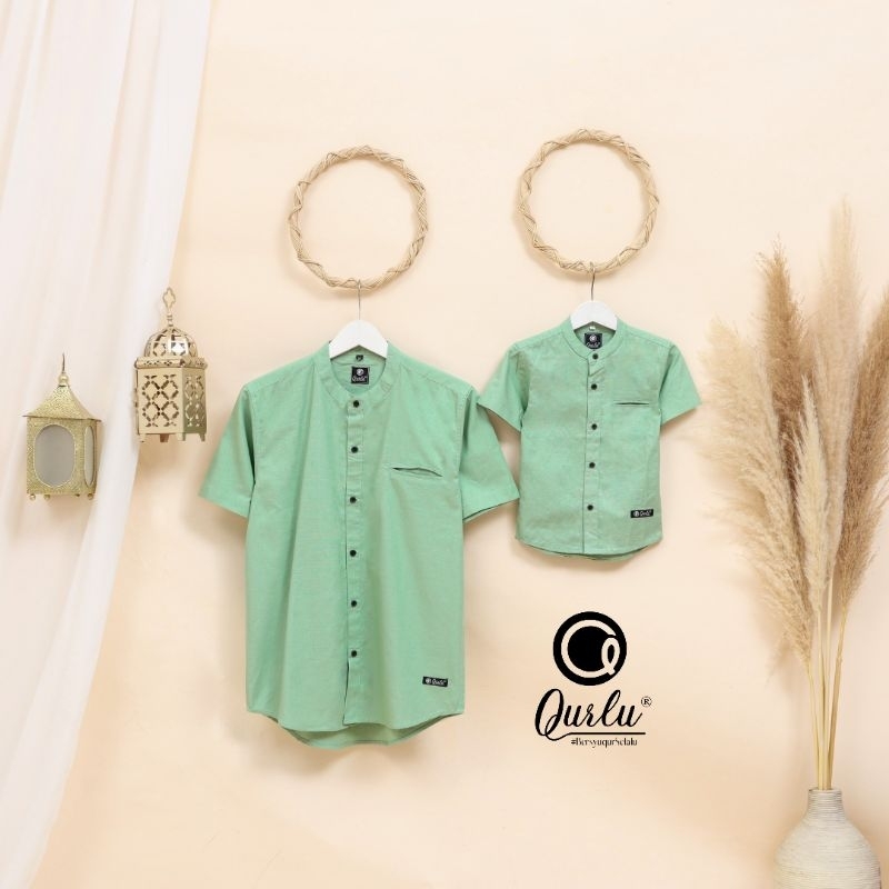 Qurlu - Kemeja Koko Dewasa/Anak warna SAGE GREEN (baju couple ayah dan anak laki-laki) Baju Koko Pria