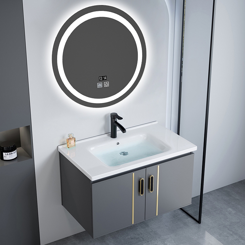 Wastafel keramik, lemari kamar mandi, cermin pintar, lemari baskom aluminium