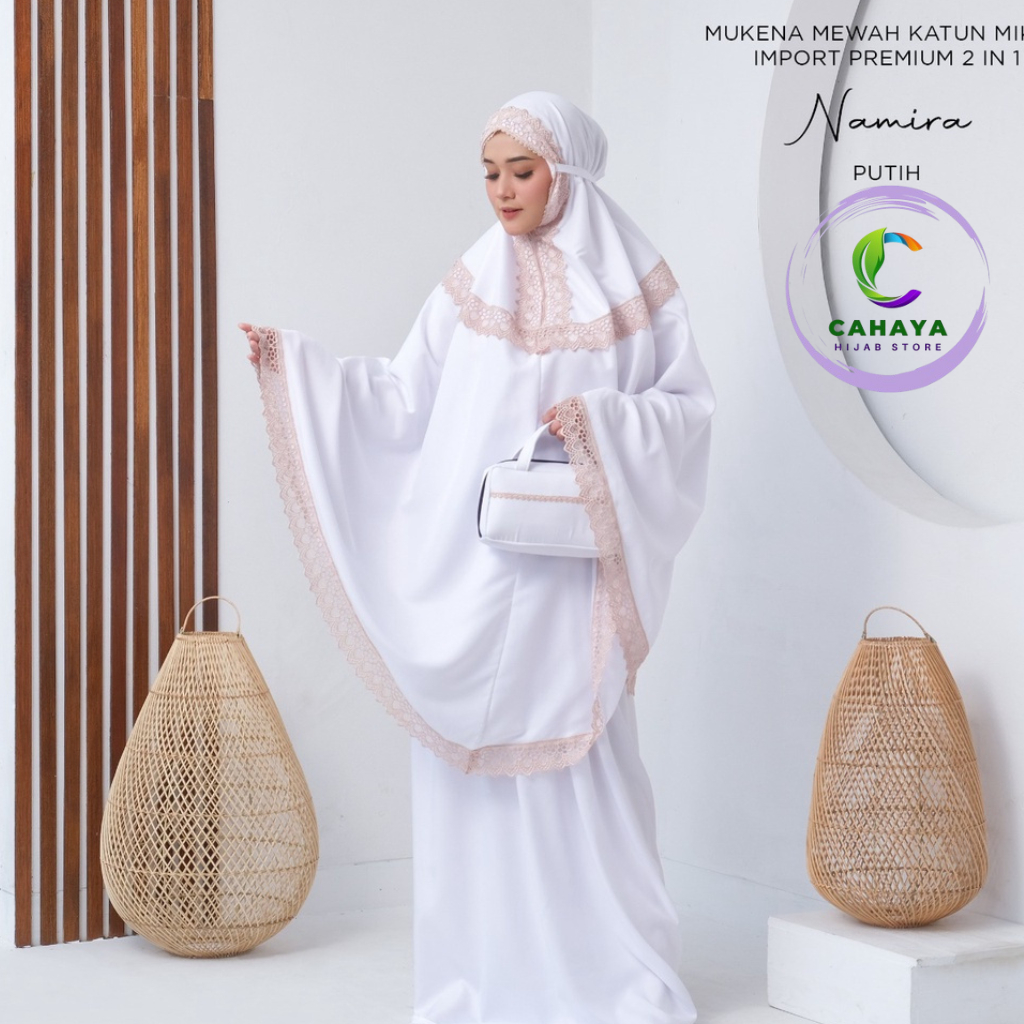 mukena dewasa katun premium 2in1 resleting jumbo putih signature