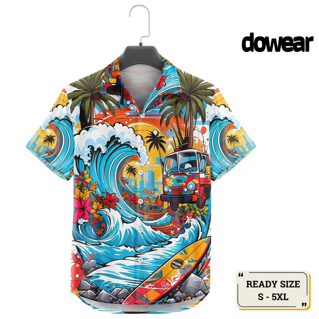 Dowear Baju Shirt Kemeja Pria Wanita Motif Printing Pantai Lengan Pendek Premium SURF 390
