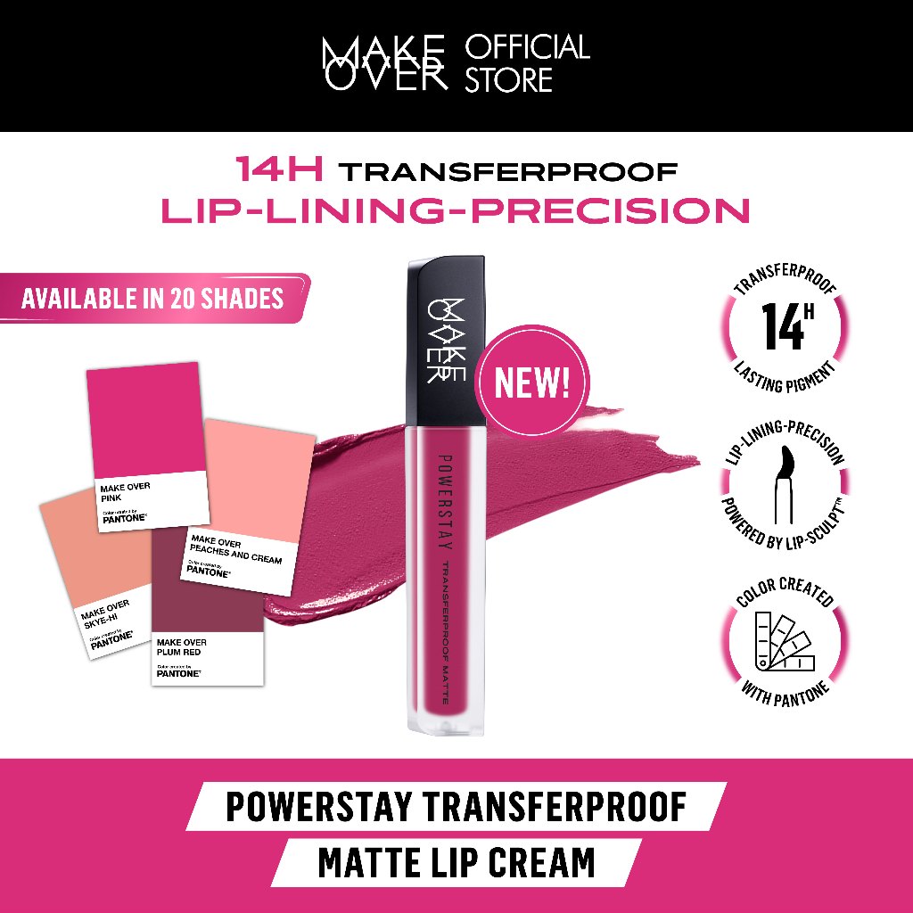MAKE OVER Powerstay Transferproof Matte Lip Cream - Lipcream x PANTONE Tahan Lama 14 Jam Lip Cream Tidak Kering Ringan
