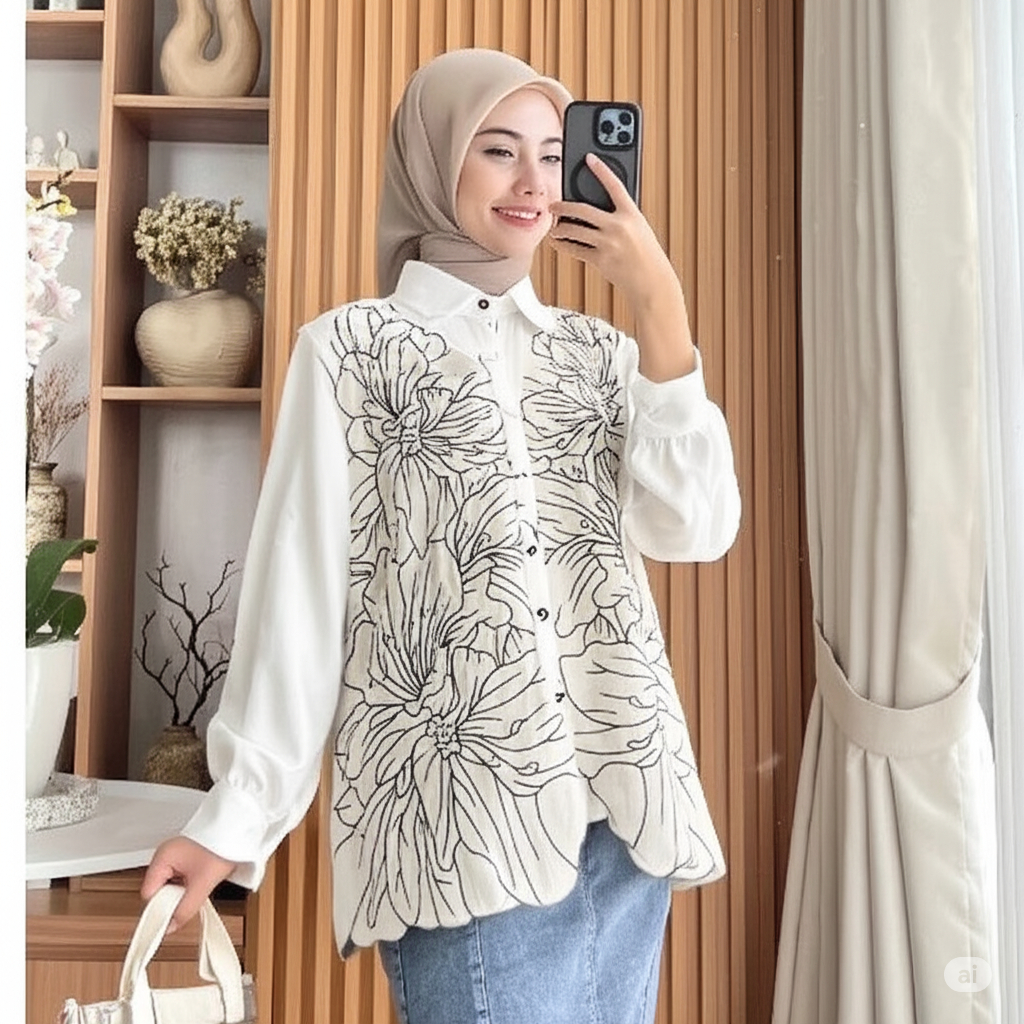 NJW - ZENIA Blouse Embroidery Vest Outer Wanita