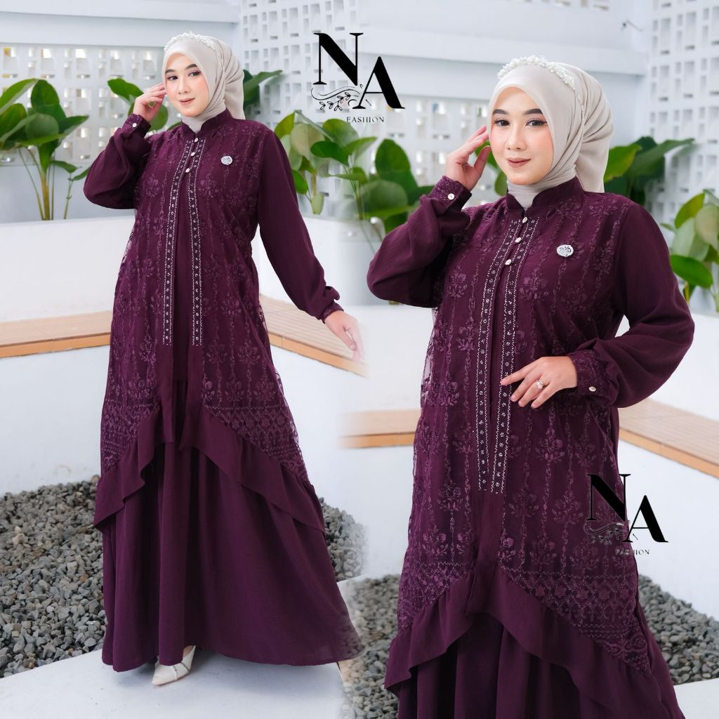 Na Fashion-ZAHRA Dress Gamis Trendy Terbaru Bahan Crinkle Mix Brokat Sapto Anggun Mewah Cantik Elegant