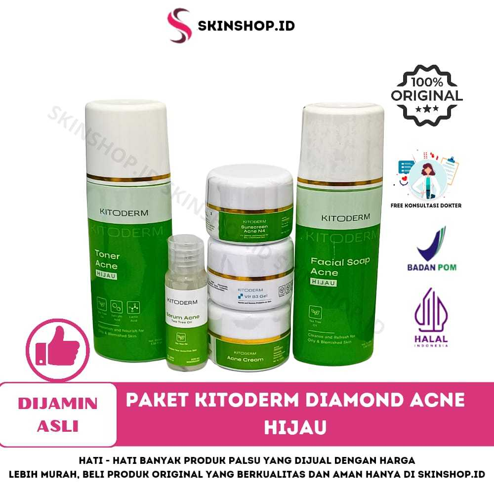 PAKET Kitoderm Diamond Acne Original / Paket Anti Jerawat & Bruntusan isi 6 BPOM Aman