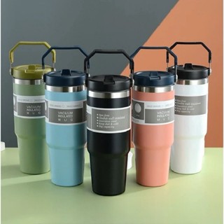 Tumbler Handle Coffee Cup Termos Insulated Cup Stainless / Termos Sedotan Lipat kapasitas 900 ml