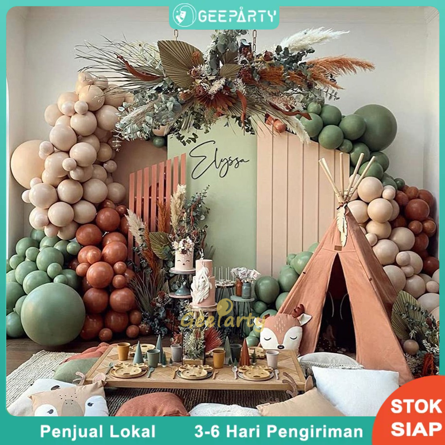 126 Pcs Warna Retro Balon Matte Coklat Muda Sage Green Balon Set Untuk Pesta Ulang Tahun Ulang Pernikahan Tahun Dekorasi