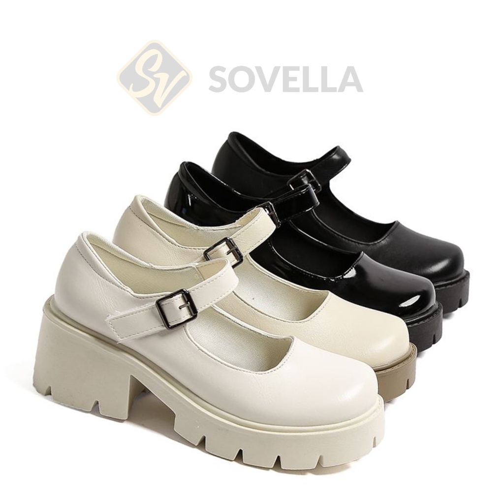 SOVELLA Thalia Sepatu Boots Kerja Wanita Hitam Putih Import