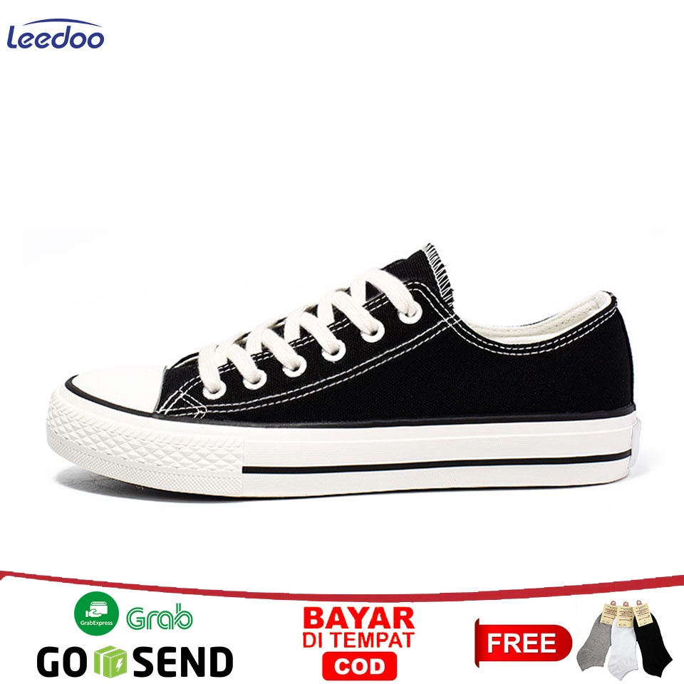 Leedoo Sepatu Sekolah Pria Original Muda Casual Sepatu Wanita  Shoes Natural Low Hitam Black MC303