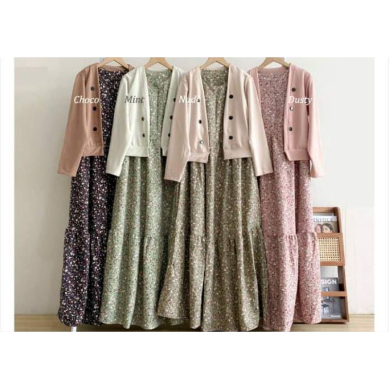 gamis set blazer 2in1/Gamis rompi salur