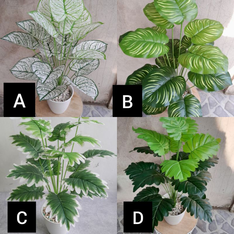 TANAMAN HIAS  KELADI MONSTERA ARTIFICIAL(SUDAH+POT+BUSA+BATU)