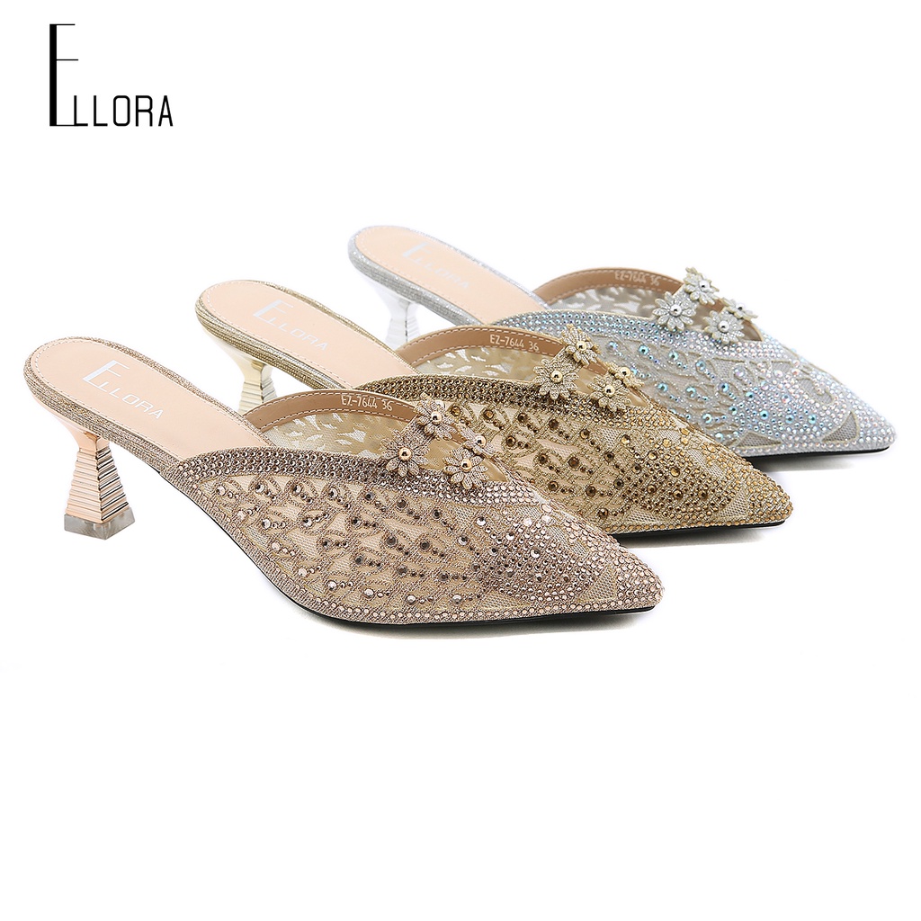 ELLORA EZ-7644 Sandal Heels Wanita Pesta Mules Import