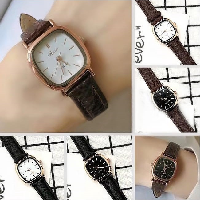 WBS Jam Tangan Wanita Pria Couple Polos Casual Dial Segi Fashion Analog Quartz Simple Strap Kulit Pu Leather RM001