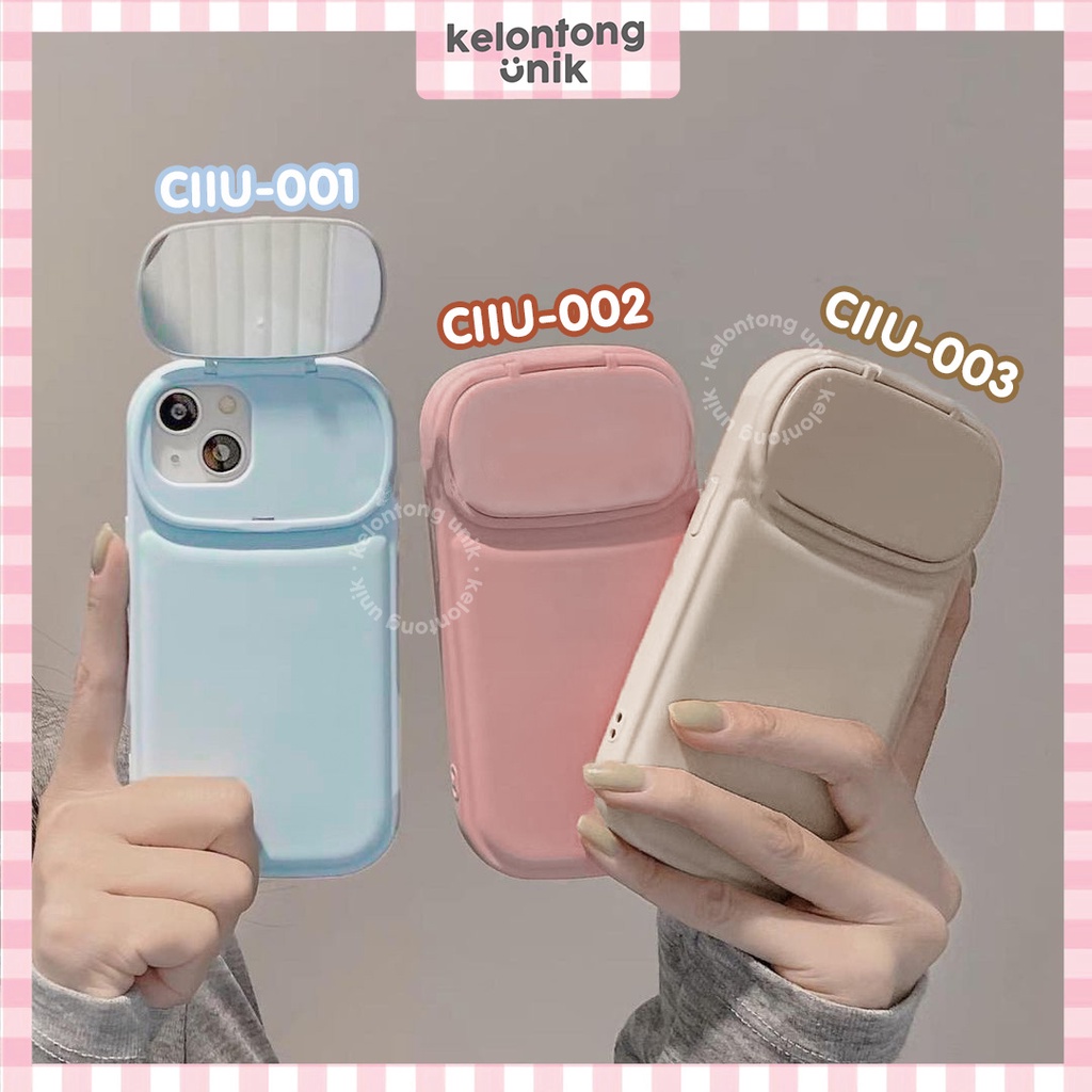 (Seri 1) For iPhone - Pastel Chubby Flip Mirror Shockproof Case