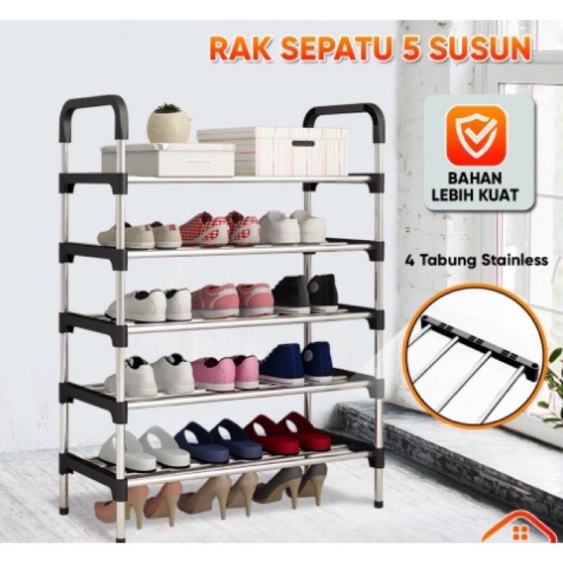 RAK SEPATU 5 SUSUN LAYER STAINLESS PORTABLE HOLDER PAYUNG BESI METAL