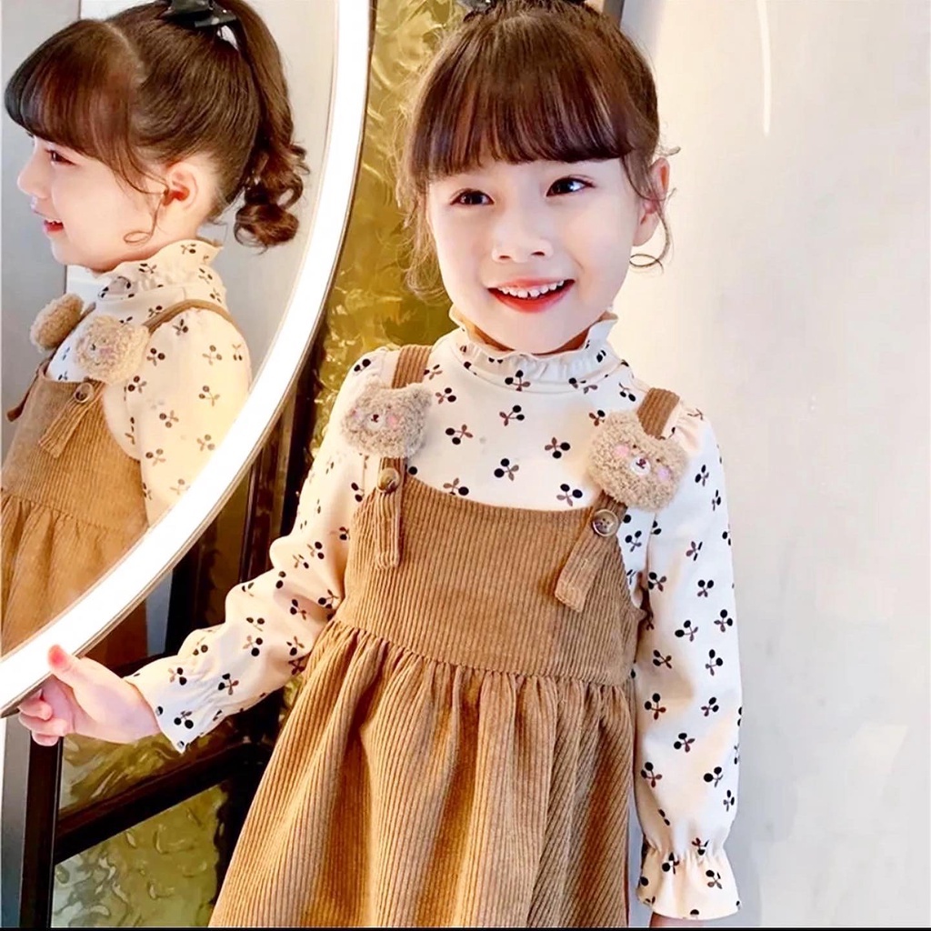 PREMIUM DRESS IMPORT CORDUROY CHERRY TED Jumpsuit Import Anak Perempuan Terlaris