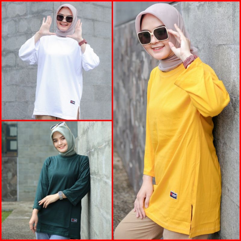 Terlaris Kaos Oversize Wanita Atasan Lengan 7/8 Atasan Jumbo Dewasa Bahan Tebal Kaos Polos Kaos Muslimah