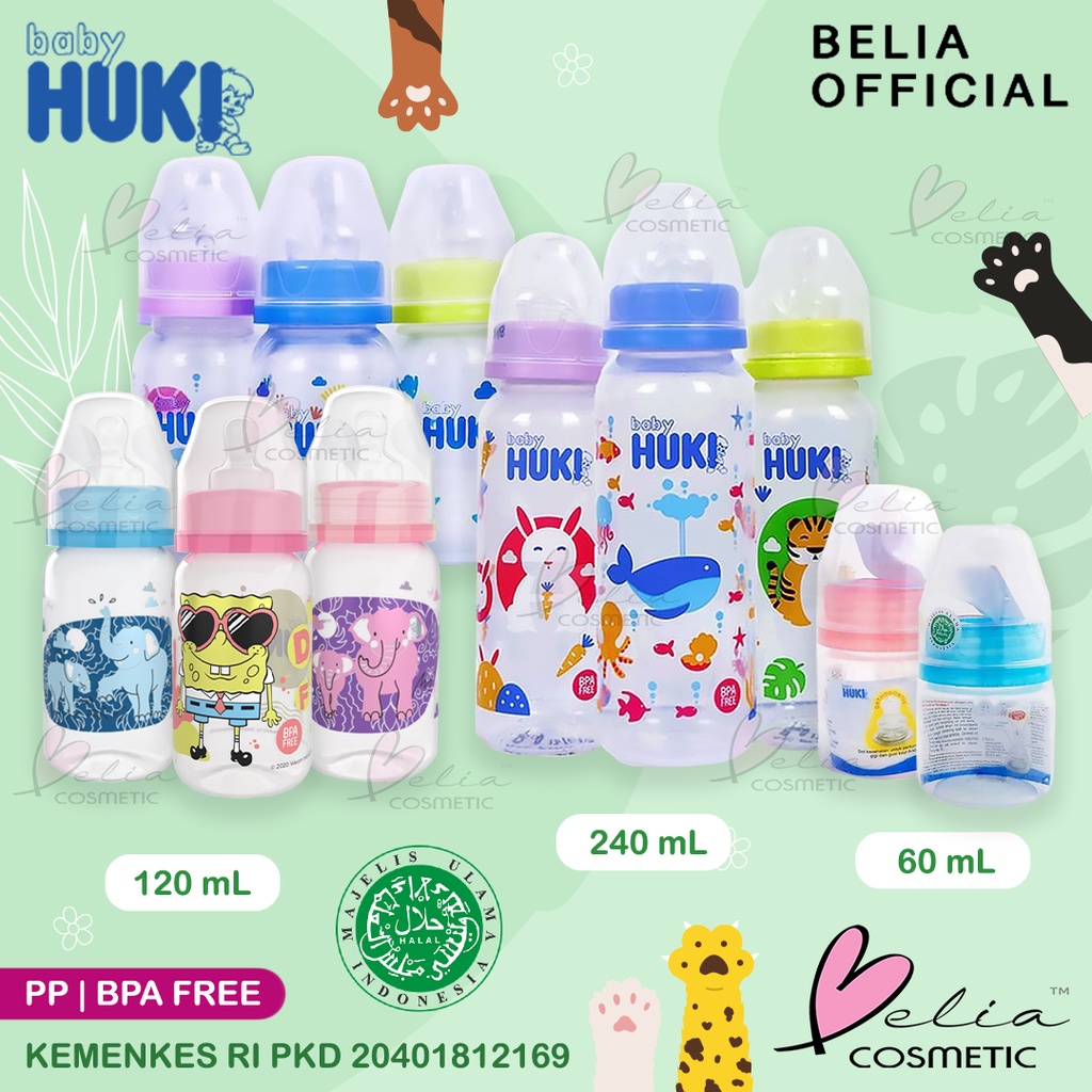 BABY HUKI Baby Bottle Animal & Spongebob Series - 60 mL 120 mL 240 mL | botol dot minum susu bayi HALAL & BPOM