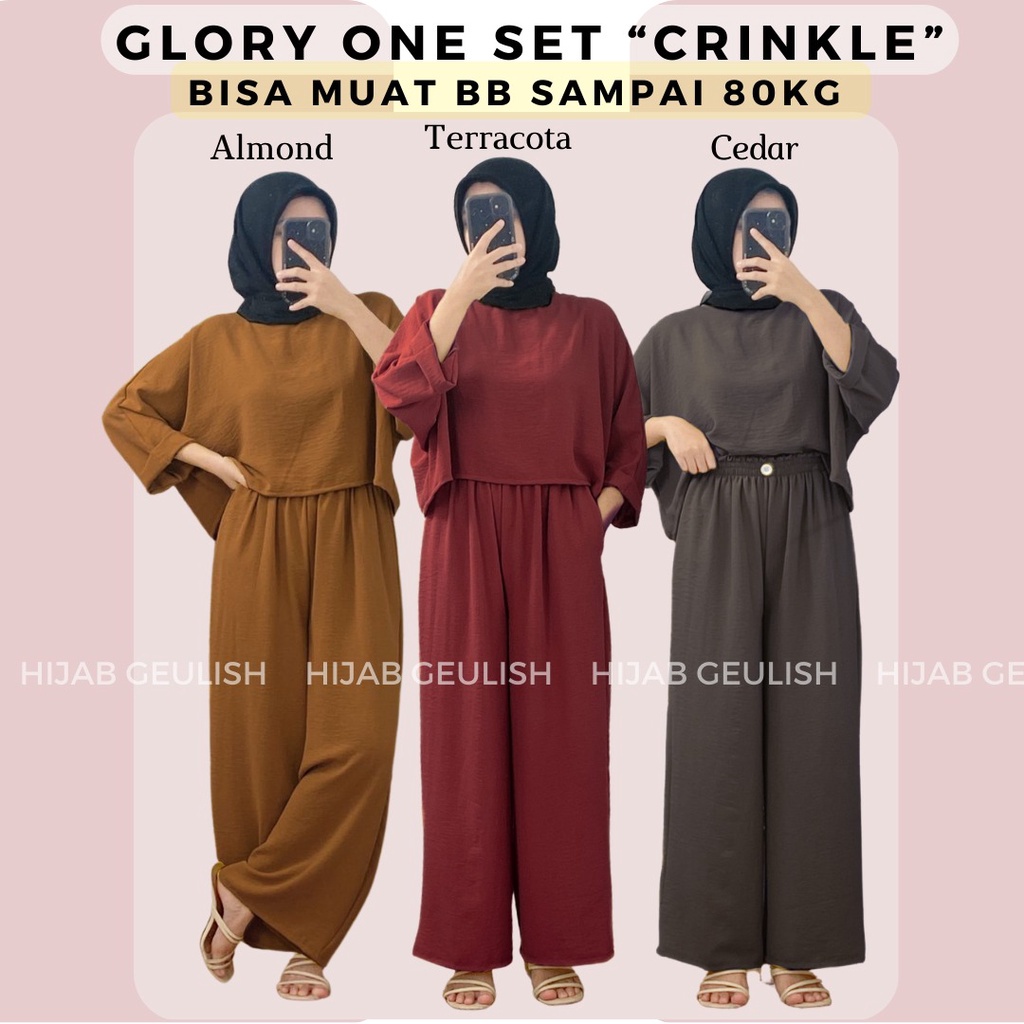 Glory one set crop top Crinkle / setelan wanita crinkle murah