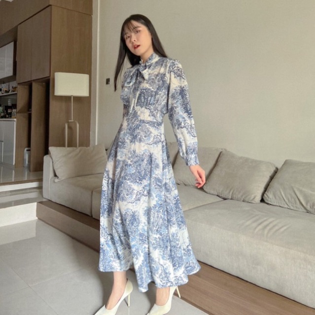 KANON - Ibuki Crinkle Dress - Dress vintage crinkle midi dan maxi motif abstrak hijab friendly