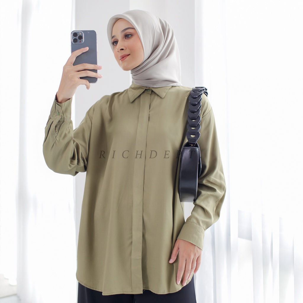 RICHDEPT Lexa Shirt | Kemeja Wanita Muslim Tangan Panjang Outfit Hijab | Baju Rayon Twill