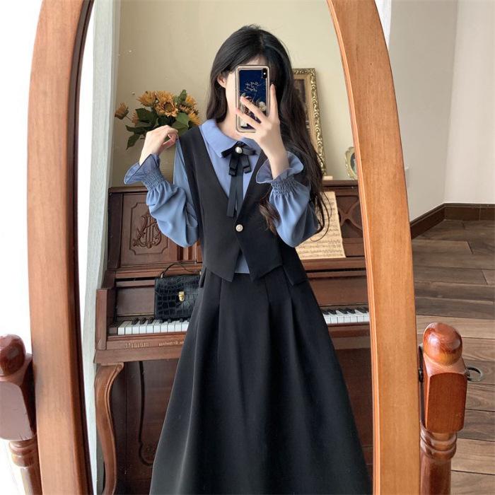 Korea Dress French style high-end fake two-piece dress for women D312