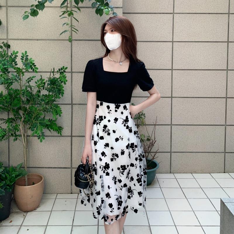 LADYSHOP D276 ( PINGGANG KECIL )  KOREAN DRESS SQUARE NECK , FLOWER TILLE SKIRT