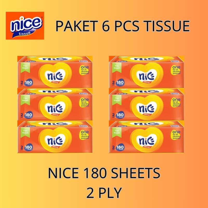 (PAKET 6 PCS) Tissue NICE Facial 180 Sheets 2 Ply Tisu Tisue Wajah/muka