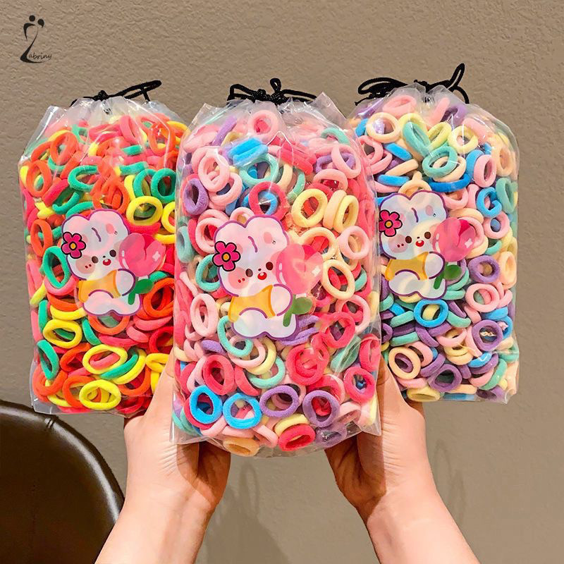 200pc Ikat Karet Rambut Donat Pouch Warna Warni Elastis Mini Untuk Wanita Gaya